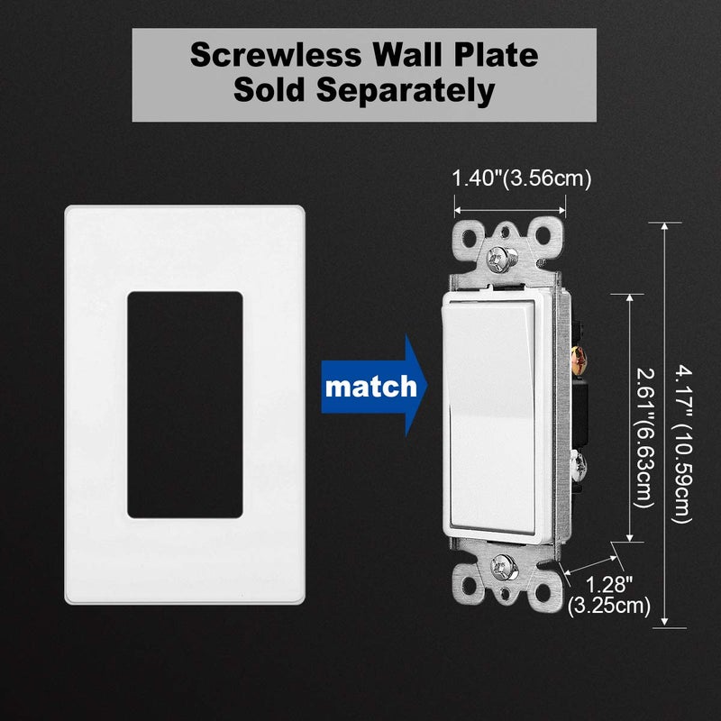CML Hardware Cml Single Pole Decorator Light Switch, 20 Pack Rocker Paddle Wall Switch, 15A 120/277V, On/Off Interrupter, Ul Listed, White - Image 4